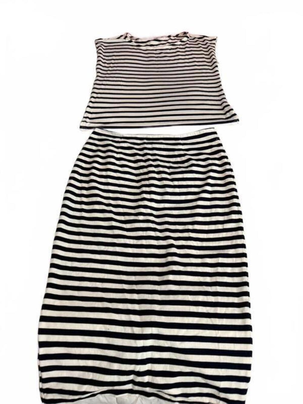 white and black striped set from J.Crew and Green Envelope